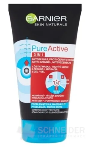 GARNIER Skin Pure Active 3v1 Čierne uhlie