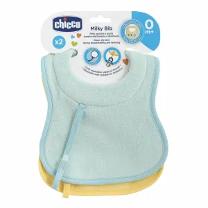 Chicco podbradník so šnúrkou na cumlík, 2ks, modrý/žltý,  0m+