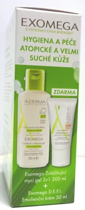 A-Derma Exomega zvláčňujúci umývací gél 200ml + Exomega Emolienčný krém 50ml