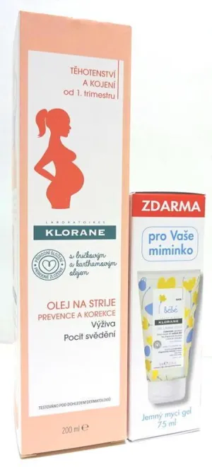 Klorane Maman Olej na strie 200ml + Umývací gél 75ml