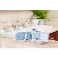 CHICCO Set zubná kefka a pasta v puzdre Always smiling - light blue, 6m+