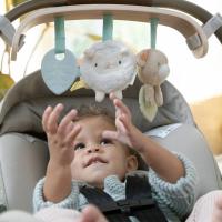 INGENUITY Hračka senzorická na C krúžku Crinklet™ mýval Deni 0m+