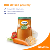 Sunar BIO príkrm Zelenina, kurací mäso, ryža, olivový olej