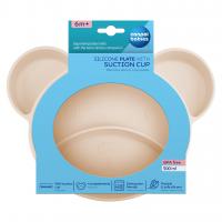 CANPOL BABIES Tanier silikónový delený s prísavkou Macko - krémový