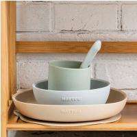 NATTOU Set jedálenský silikónový 4 ks pieskovo-zelený bez BPA