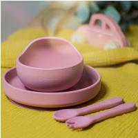 PETITE&MARS Set jedálenský silikónový TAKE&MATCH 3 ks Dusty Rose 6m+