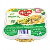 3x HAMI Príkrm mäsovo-zeleninový v tanieriku Mini-makaróny so zeleninou a smotanou 230g, 12+