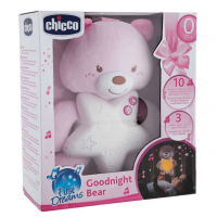 Chicco Goodnight Bear svietiaci medvedík, nočné svetielko, ružové
