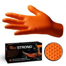 VELO STRONG GRIP Pevné nitrilové pracovné rukavice s pevným úchopom, veľ.L, oranžové, 50ks