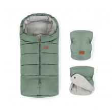 PETITE&MARS Set zimný fusak Jibot 3v1 + rukavice na kočík Jasie Pale Eucalypt