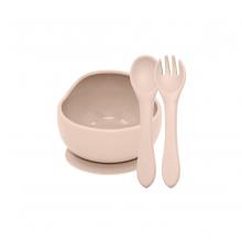 PETITE&MARS Set jedálenský silikónový TAKE&MATCH 2 ks miska + príbor Desert Sand 6m+