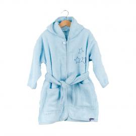 XKKO BIO Bavlnený župan Organic - Grey Stars, 6-12m, modrý