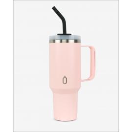 Runbott Latt Termohrnček s rúčkou a slamkou – 1000 ml, Pudrová ružová