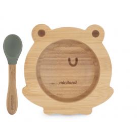 Miniland ECO-frienly Miska s lyžičkou z dreva,  Žabka