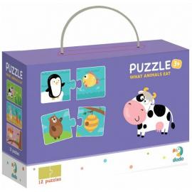 DoDo Puzzle Duo Čo jedia zvieratá 12x2 dieliky