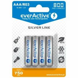 everActive SILVER LINE R03 / AAA, Nabíjateľné Ni-MH 800 mAh batérie, 4ks