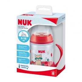 NUK Fľaša dojčenská na učenie s kontrolou teploty 150 ml červená