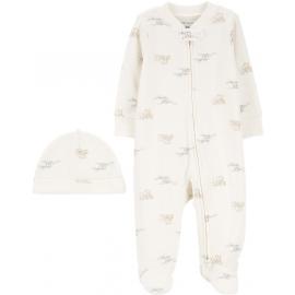 CARTER'S Set 2dielny overal, čiapka Ivory Elephant neutrál MFL 9m/ veľ. 74