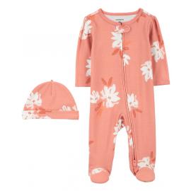 CARTER'S Set 2dielny overal, čiapka Pink Floral dievča MFL 9m/ veľ. 74