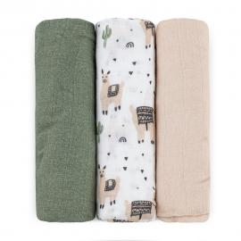 PETITE & MARS Sada plienok bambusová mušelínová 3ks Moussy Llama Vibes 68 x 68 cm