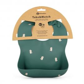 PETITE&MARS Podbradník silikónový Take&Match Green Dinos 6m+