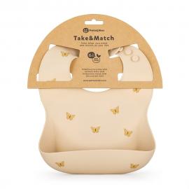 PETITE&MARS Podbradník silikónový Take&Match Sand Butterflies 6m+