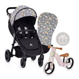 PETITE&MARS Kočík Street+ RWS Black Limited 100 Prehistoric Complete + odrážadlo Uniq Pink