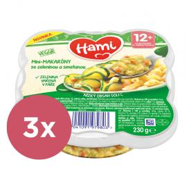 3x HAMI Príkrm mäsovo-zeleninový v tanieriku Mini-makaróny so zeleninou a smotanou 230g, 12+