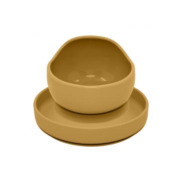 PETITE&MARS Set jedálenský silikónový TAKE&MATCH 2 ks tanier + miska Intense Ochre 6m+