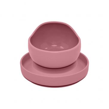 PETITE&MARS Set jedálenský silikónový TAKE&MATCH 2 ks tanier + miska Dusty Pink 6m+