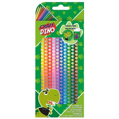 Kids Euroswan Sada 12 farebných ceruziek + strúhadlo + guma, Crazy Dino
