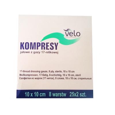 VELO Sterilný gázový obklad - 17N 8W 5cm x 5cm (25x2ks)