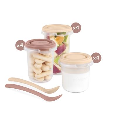 Miniland Valencia Hermeticky uzatvárateľné nádoby na potraviny s lyžičkami, 12x250 ml