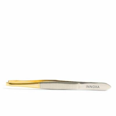 INNOXA VM-T04G, oceľová pinzeta zakrivená, skosená, zlatá/strieborná,  8,9cm
