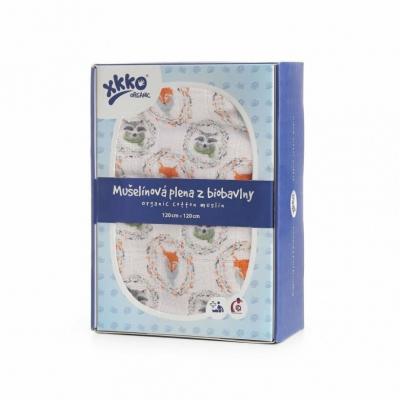 XKKO Organic Biobavlnená plienka 120x120, Fox&amp;Raccoon