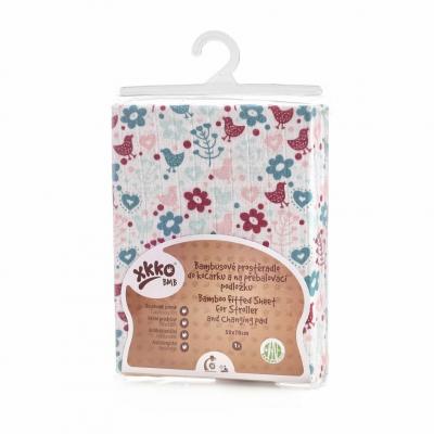 XKKO BMB Plachta s gumou do postieľky 120x60 - Flowers&amp;Birds For Girls