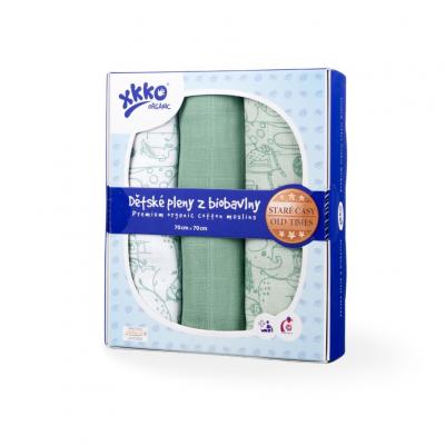 XKKO Organic Staré časy - Plienky z biobavlny - Safari Granite Green MIX, 70x70