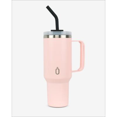 Runbott Latt Termohrnček s rúčkou a slamkou – 1000 ml, Pudrová ružová