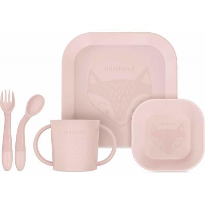 Miniland Dolce  5-dielny set na jedenie pre deti, štvorcový, ružový