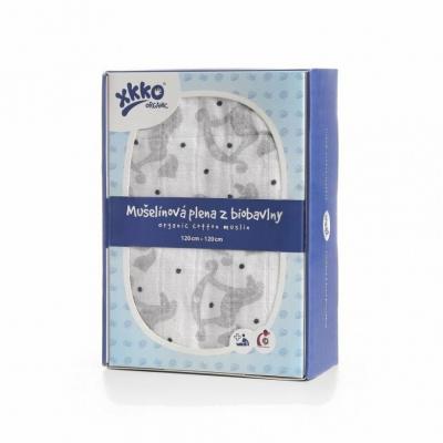 XKKO Organic Biobavlnená plienka 120x120, Rocking Horses Silver