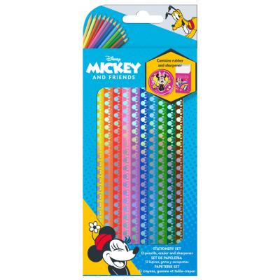 Kids Euroswan Sada 12 farebných ceruziek + strúhadlo + guma, Minnie Mouse