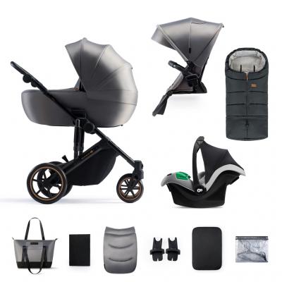 KINDERKRAFT SELECT Kočík kombinovaný 3v1 Prime 2 Shadow Grey, Premium + Fusak Jibot Charcoal Grey